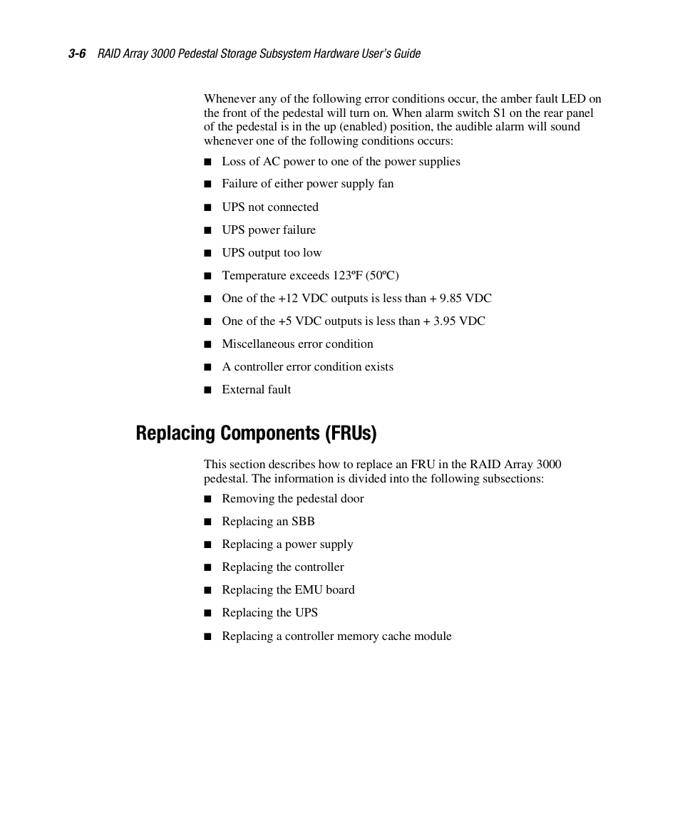 Replacing components (frus) | Compaq RAID ARRAY 3000 EK-SMCPO-UG. C01 User Manual | Page 66 / 112