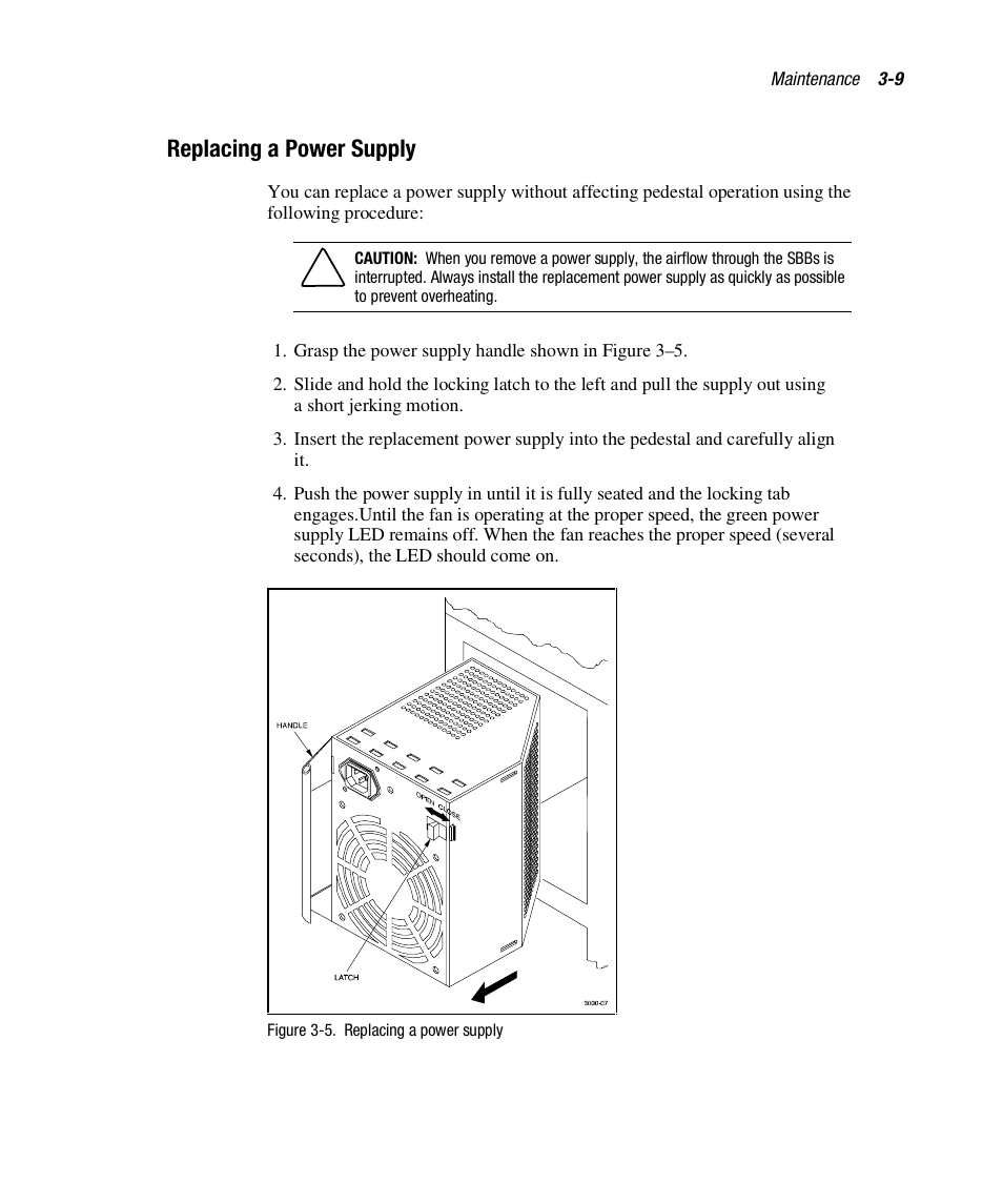 Replacing a power supply | Compaq RAID ARRAY 3000 EK-SMCPO-UG. C01 User Manual | Page 69 / 112