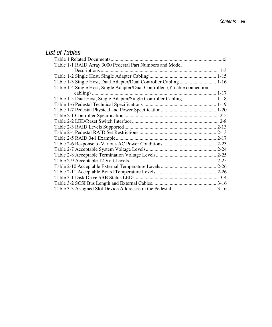 List of tables | Compaq RAID ARRAY 3000 EK-SMCPO-UG. C01 User Manual | Page 7 / 112