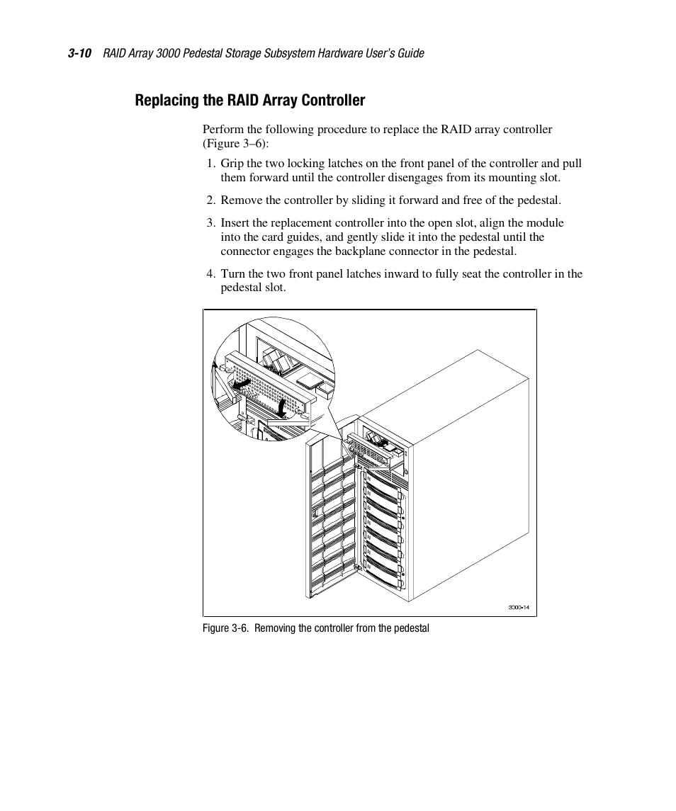 Replacing the raid array controller | Compaq RAID ARRAY 3000 EK-SMCPO-UG. C01 User Manual | Page 70 / 112