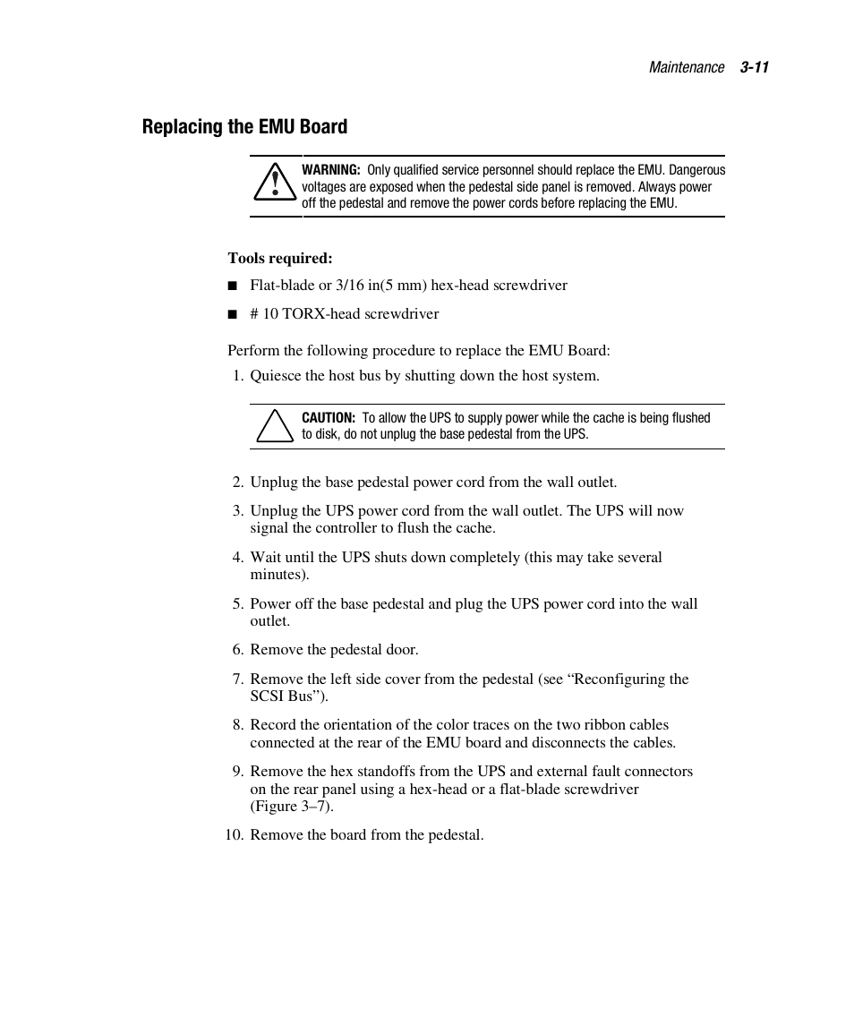 Replacing the emu board | Compaq RAID ARRAY 3000 EK-SMCPO-UG. C01 User Manual | Page 71 / 112
