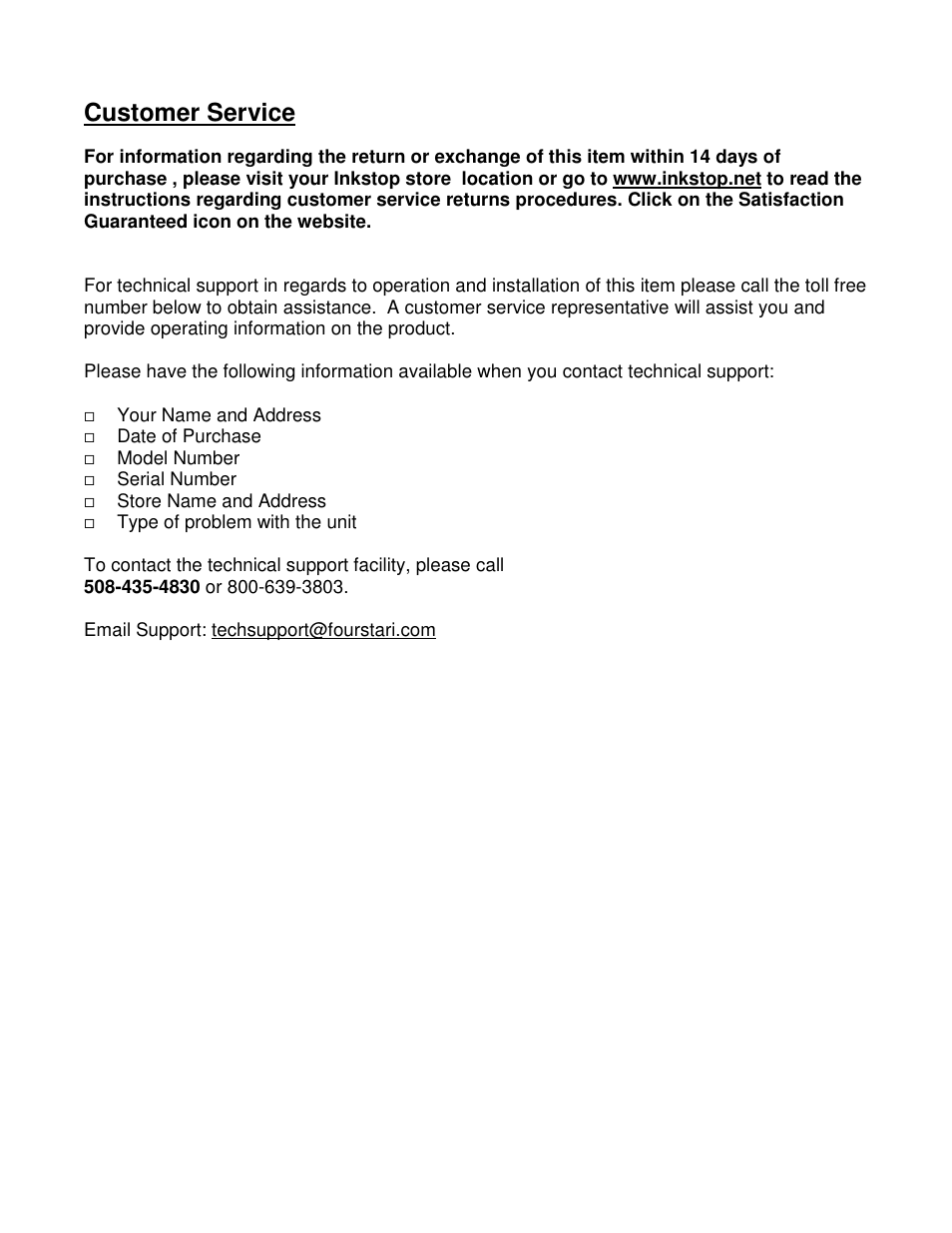 Customer service | Compaq 61000101 User Manual | Page 10 / 11