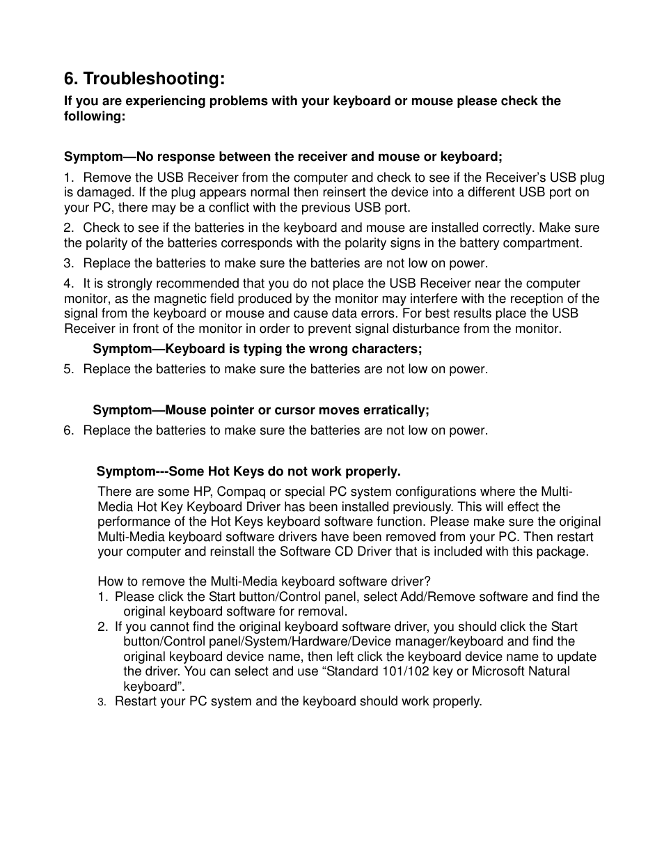 Troubleshooting | Compaq 61000101 User Manual | Page 8 / 11