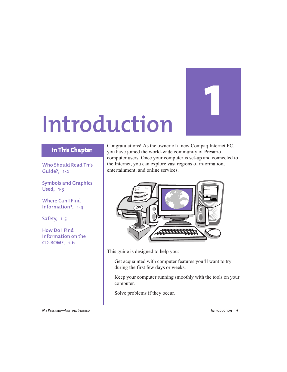 Introduction, Chapter 1 introduction -1 | Compaq Presario User Manual | Page 10 / 96