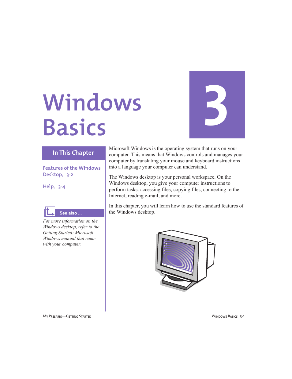 Windows basics, Chapter 3 windows basics -1 | Compaq Presario User Manual | Page 22 / 96