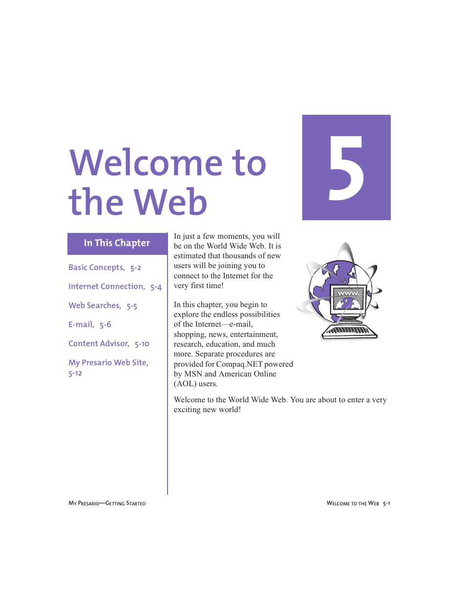 Welcome to the web, Chapter 5 welcome to the web -1 | Compaq Presario User Manual | Page 44 / 96