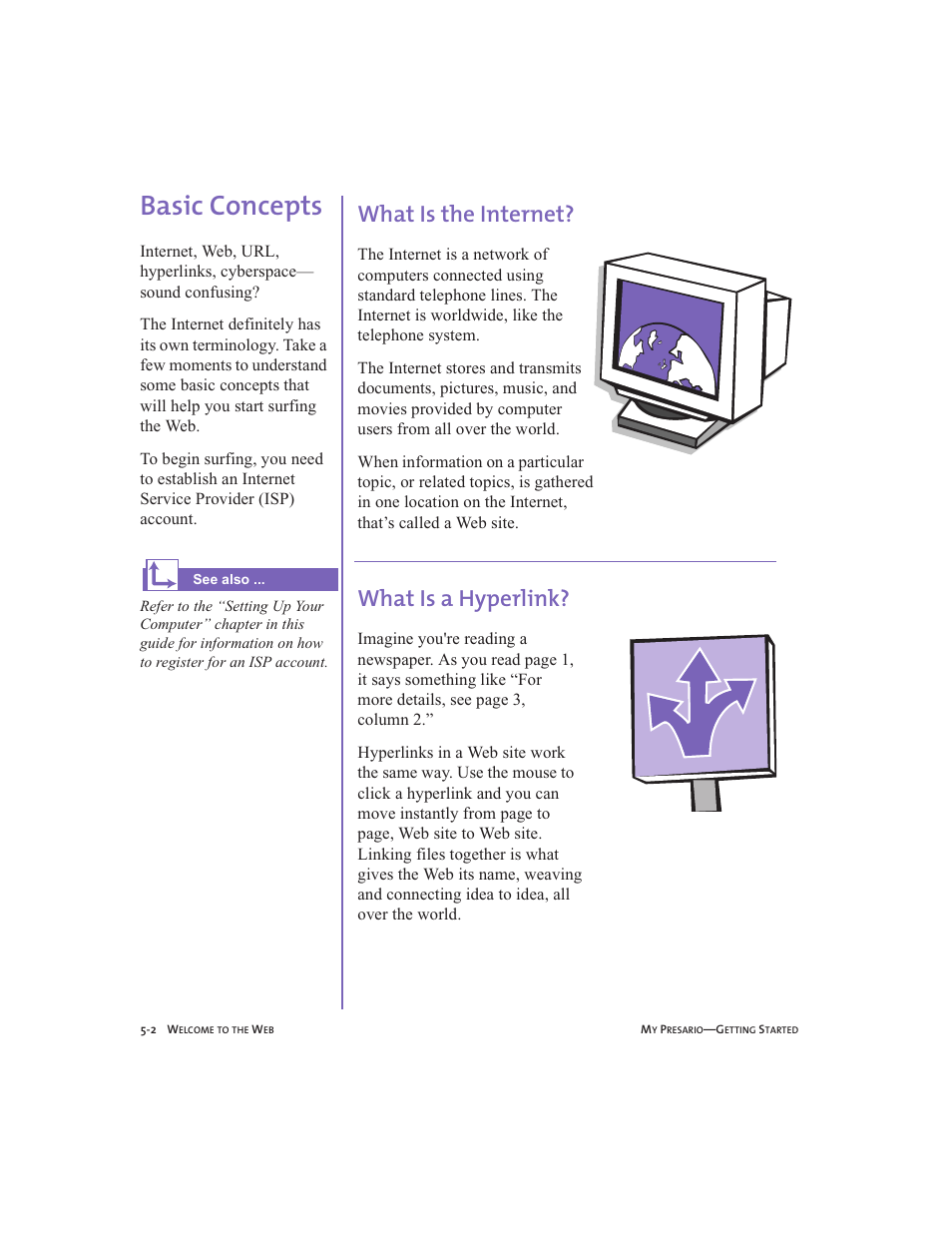 Basic concepts, What is the internet, What is a hyperlink | Basic concepts -2, What is the internet? -2, What is a hyperlink? -2, Basic concepts, 5-2 | Compaq Presario User Manual | Page 45 / 96