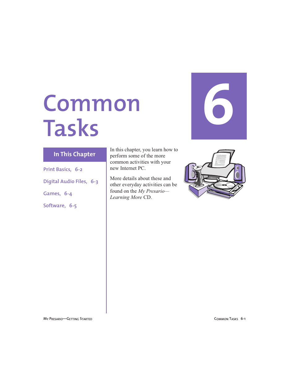 Common tasks, Chapter 6 common tasks -1 | Compaq Presario User Manual | Page 56 / 96