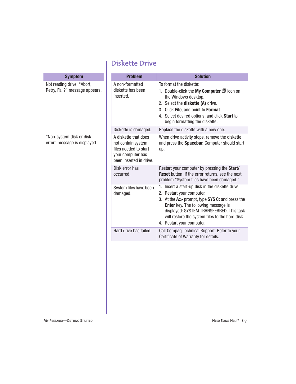 Diskette drive, Diskette drive -7 | Compaq Presario User Manual | Page 78 / 96
