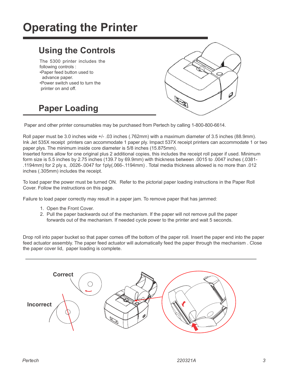 Cartridge installation & replacement, Operating the printer, Using the controls paper loading | Pertech 5300 Series User Manual | Page 10 / 41