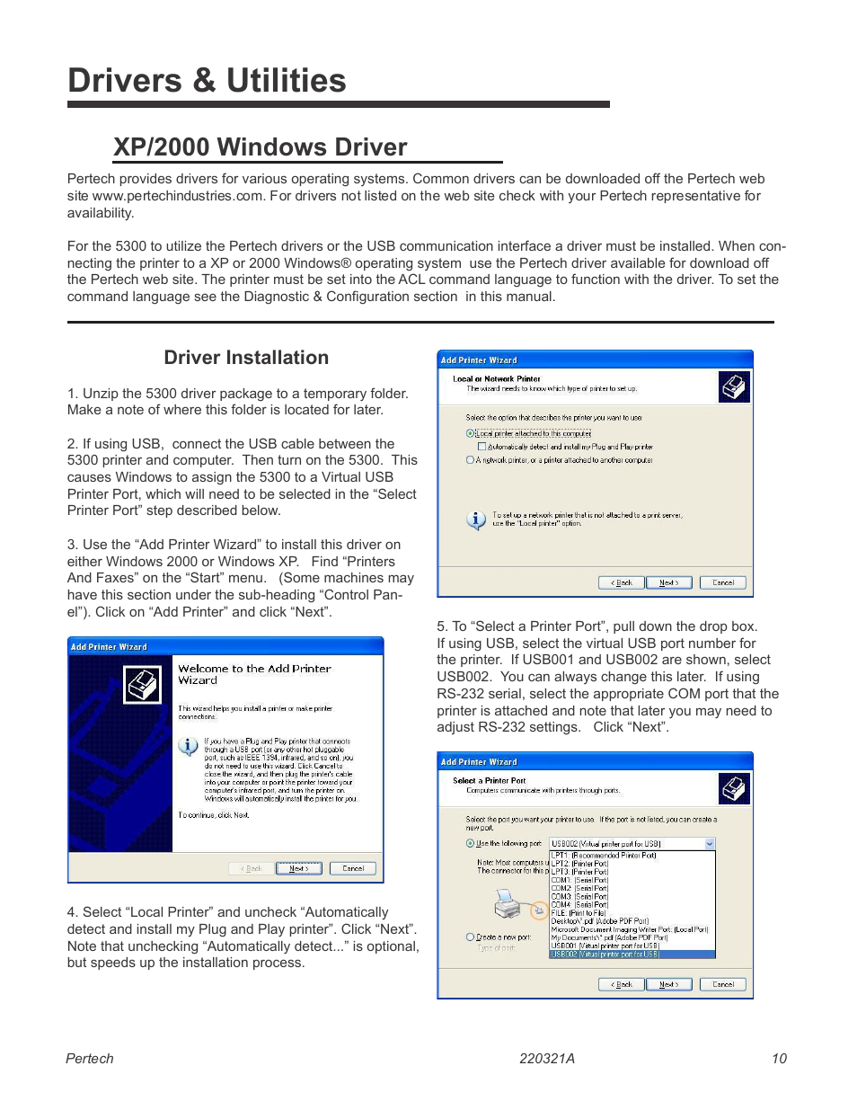 Drivers & utilities, Xp/2000 windows driver, Driver installation | Pertech 5300 Series User Manual | Page 17 / 41