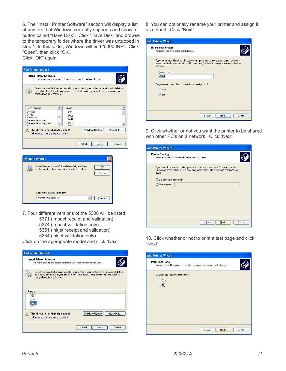 Print driver setup | Pertech 5300 Series User Manual | Page 18 / 41