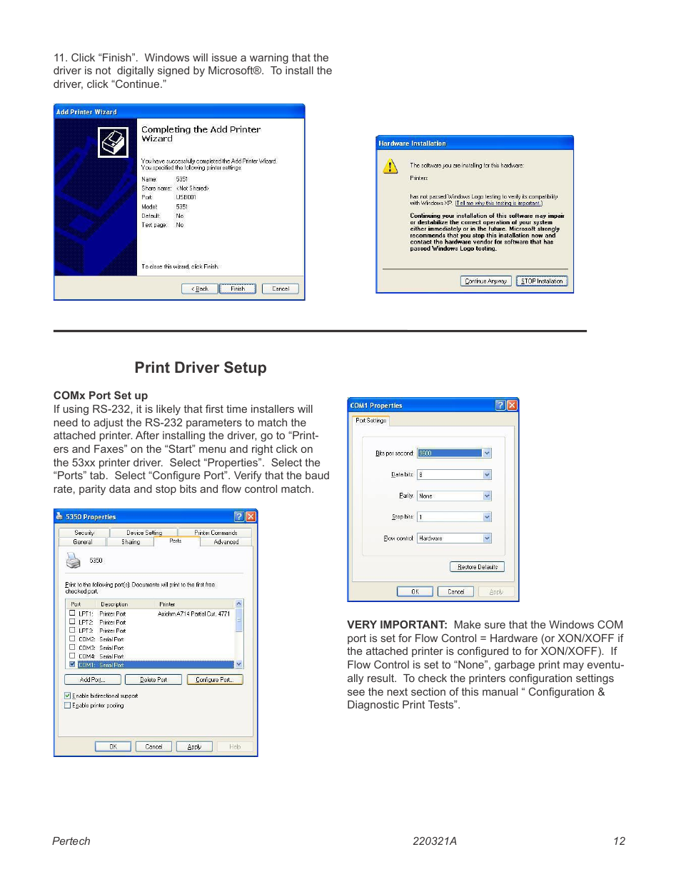 Printer confguration, Print driver setup | Pertech 5300 Series User Manual | Page 19 / 41