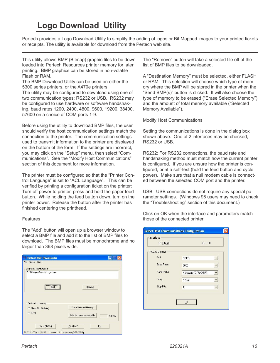 Configuration & diagnostic print tests, Confguration & diagnostic print tests, Confguration utility program | Logo download utility | Pertech 5300 Series User Manual | Page 23 / 41