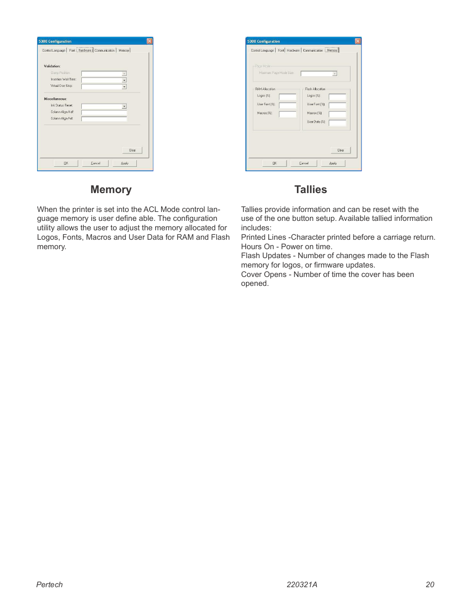 Confguration report & setup mode, Tallies | Pertech 5300 Series User Manual | Page 27 / 41