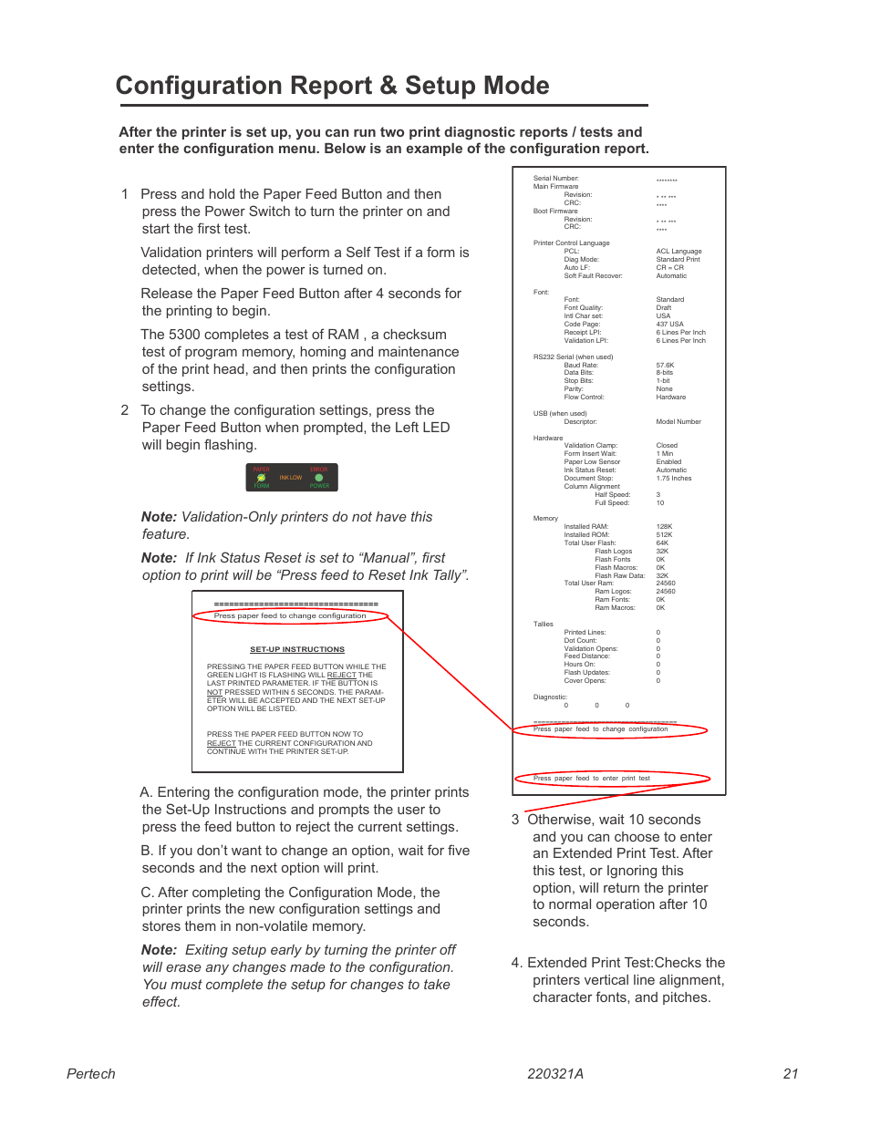 Confguration report & setup mode | Pertech 5300 Series User Manual | Page 28 / 41