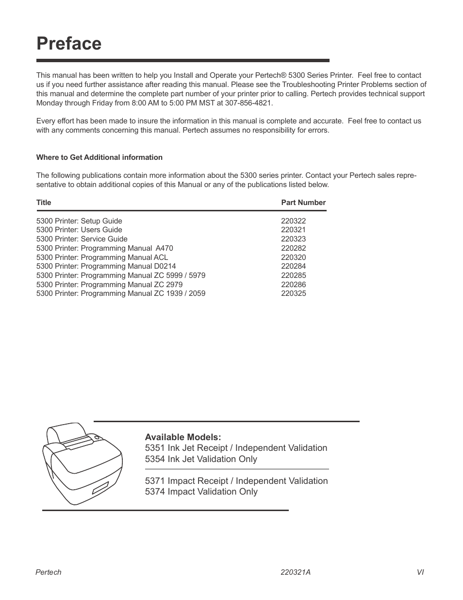 About the printer, Features and options, 1 choosing a location | 1 unpacking the printer, Preface | Pertech 5300 Series User Manual | Page 7 / 41