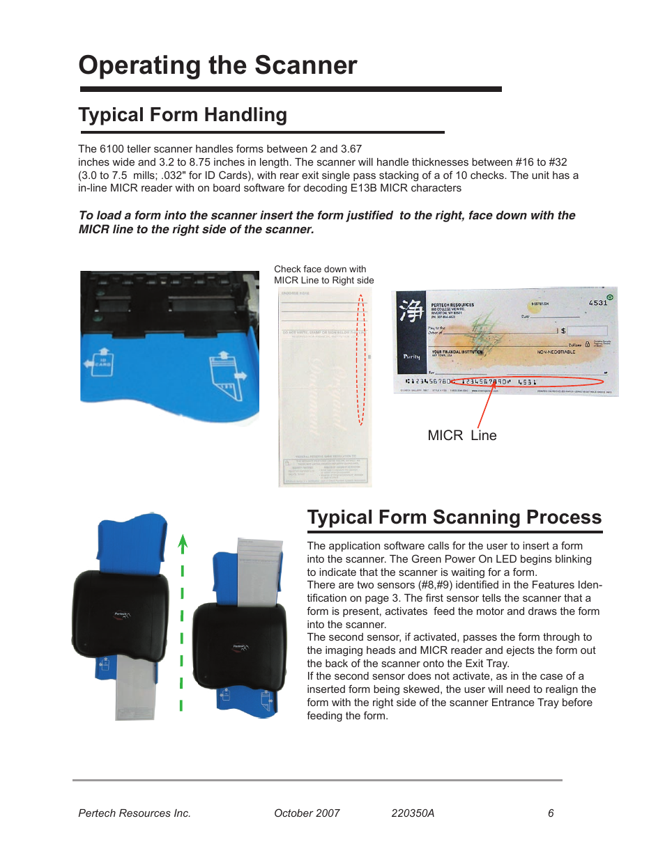 Operating the scanner, Typical form handling, Typical form scanning process | Pertech 6100 Series User Manual | Page 10 / 16