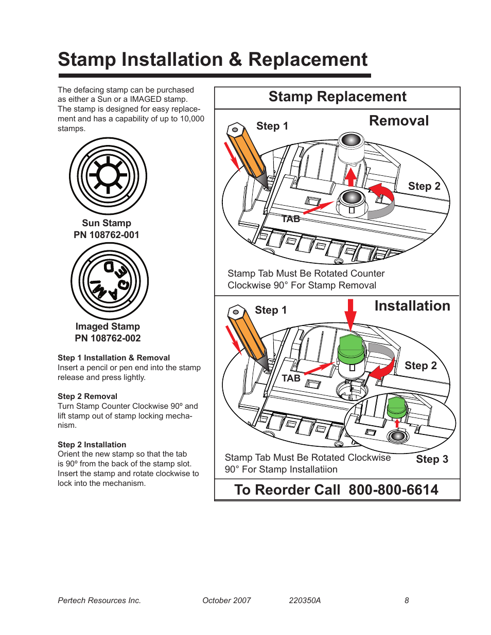 Stamp installation & replacement | Pertech 6100 Series User Manual | Page 12 / 16