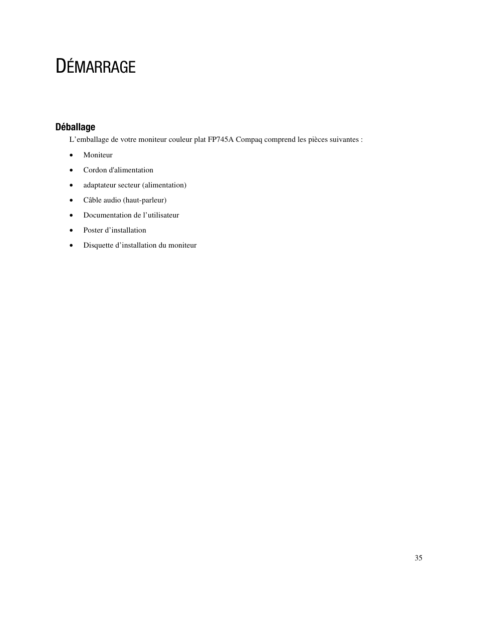 Émarrage | Compaq FP745A User Manual | Page 37 / 66