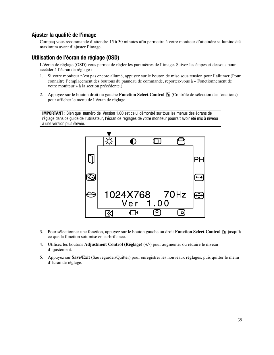 Ajuster la qualité de l’image, Utilisation de l’écran de réglage (osd) | Compaq FP745A User Manual | Page 41 / 66