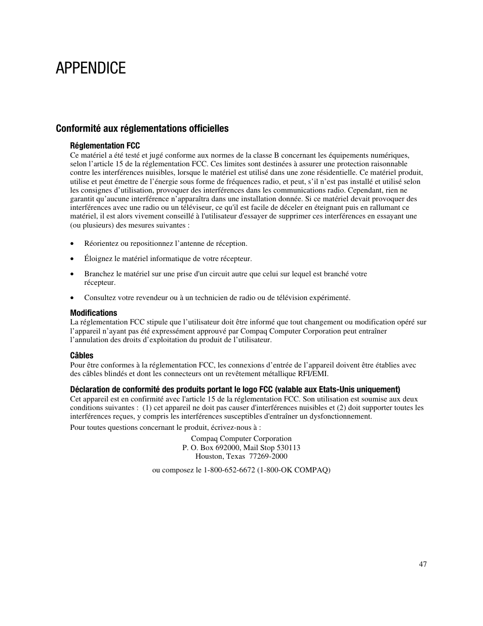 Appendice | Compaq FP745A User Manual | Page 49 / 66