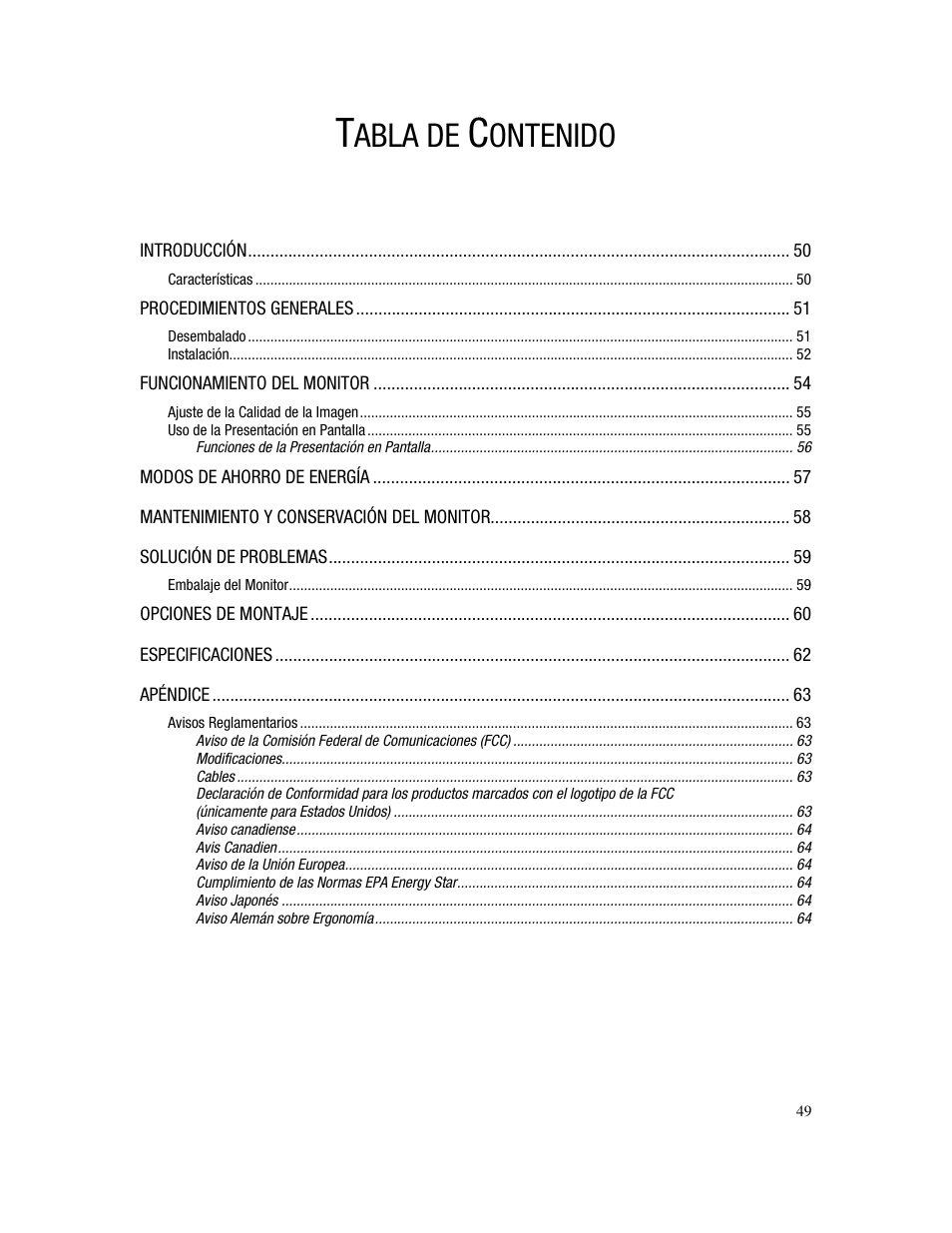 Abla de, Ontenido | Compaq FP745A User Manual | Page 51 / 66