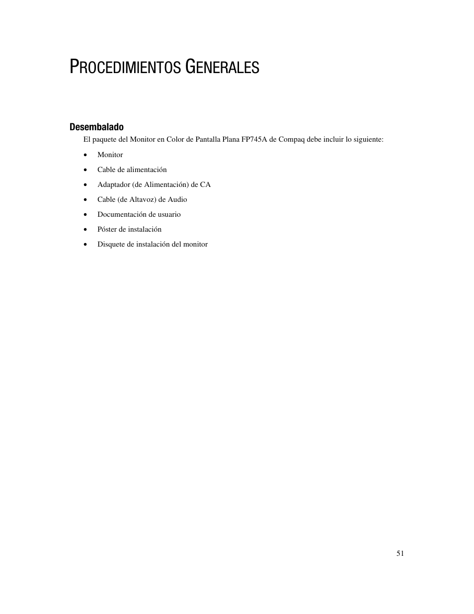 Rocedimientos, Enerales | Compaq FP745A User Manual | Page 53 / 66