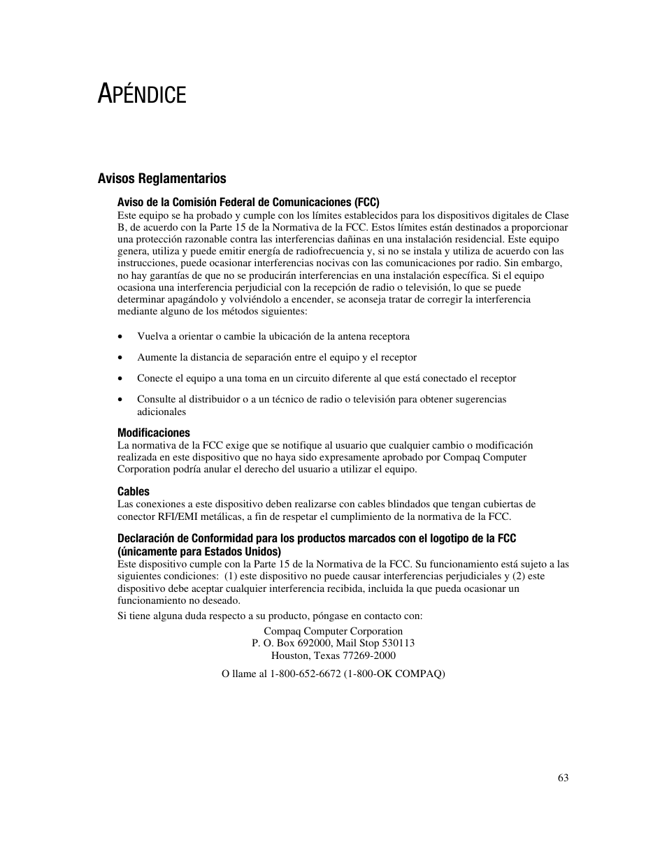 Péndice | Compaq FP745A User Manual | Page 65 / 66