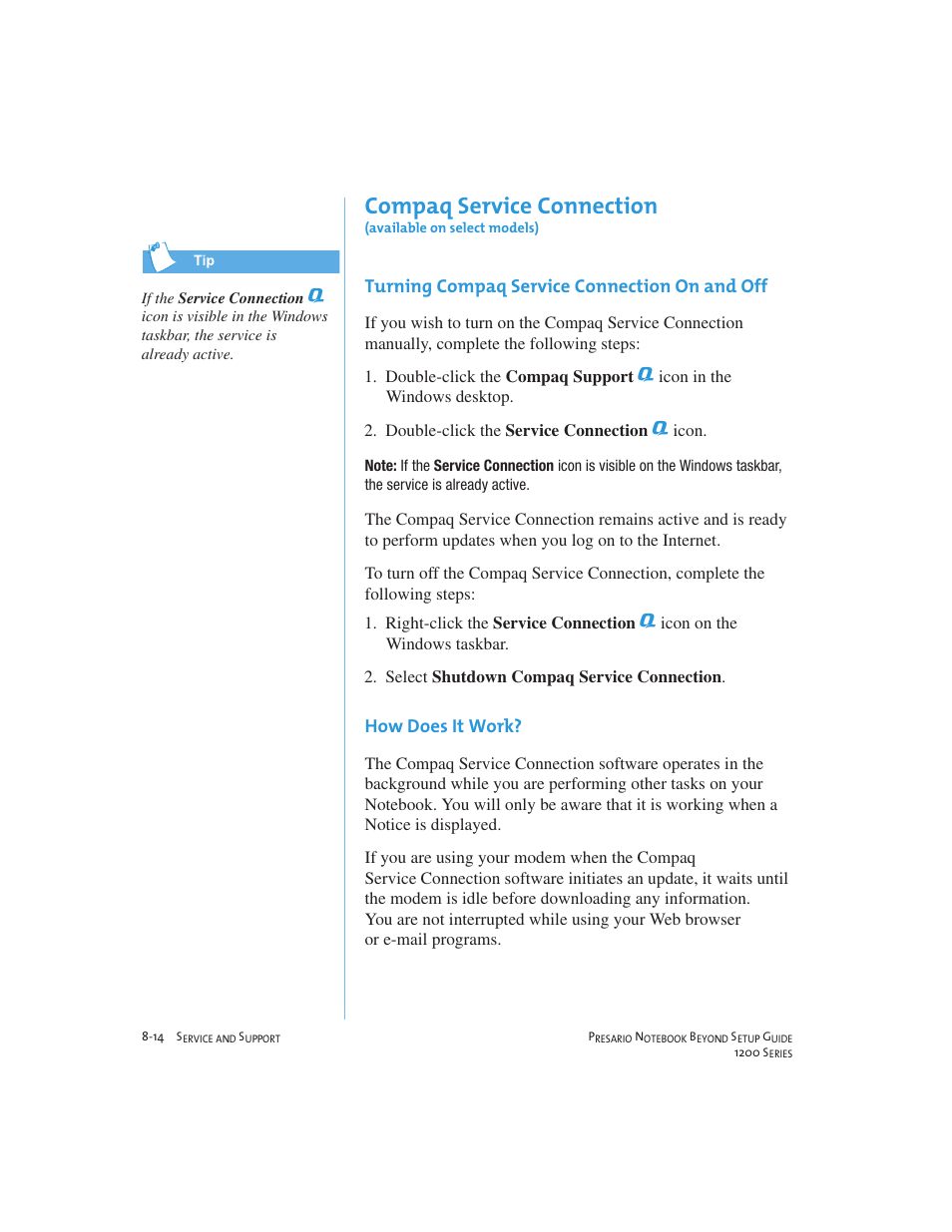 Compaq service connection | Compaq 1200 User Manual | Page 104 / 158