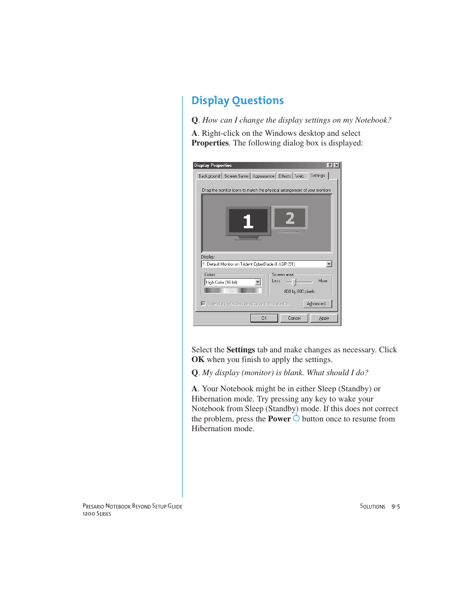 Display questions | Compaq 1200 User Manual | Page 111 / 158