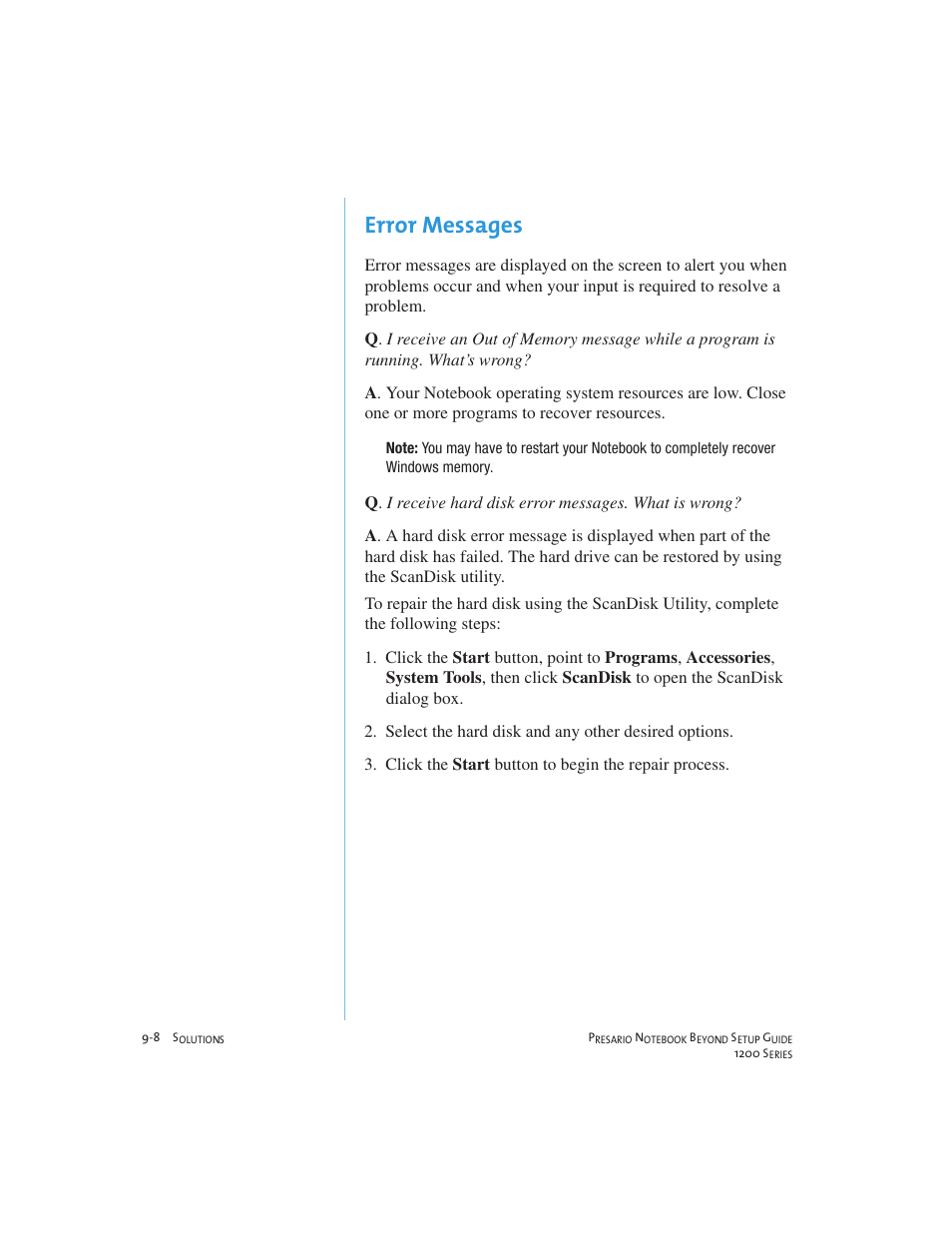 Error messages | Compaq 1200 User Manual | Page 114 / 158