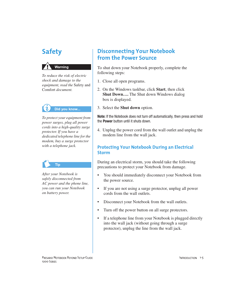 Safety | Compaq 1200 User Manual | Page 13 / 158