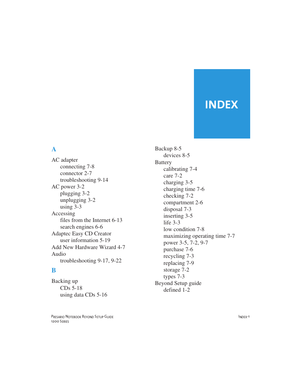 Index | Compaq 1200 User Manual | Page 151 / 158