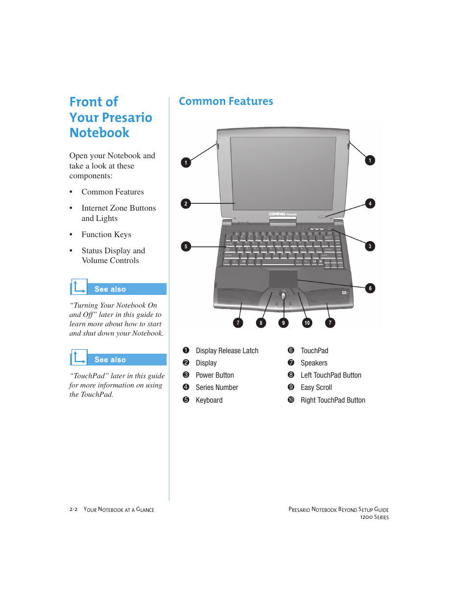 Common features | Compaq 1200 User Manual | Page 16 / 158