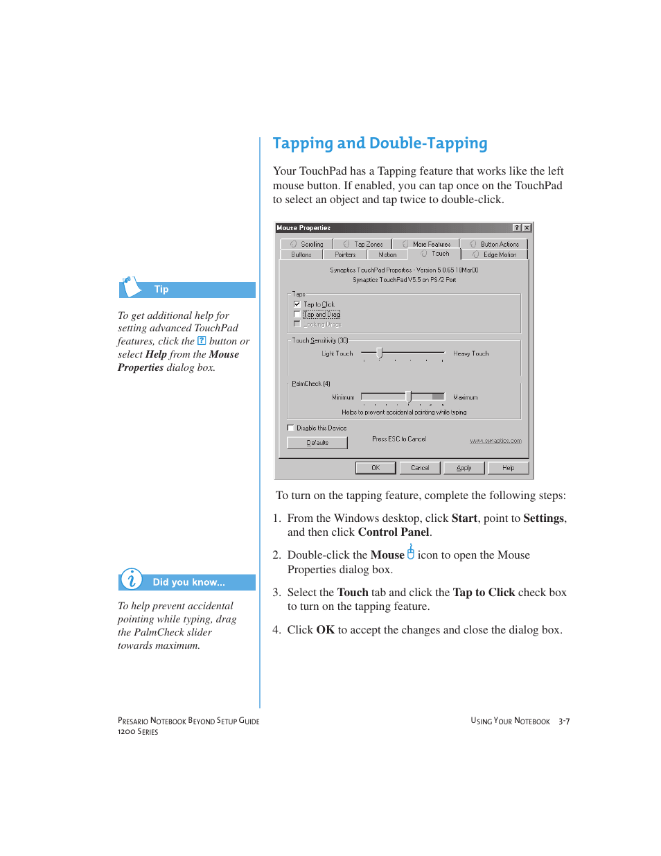 Tapping and double-tapping | Compaq 1200 User Manual | Page 29 / 158