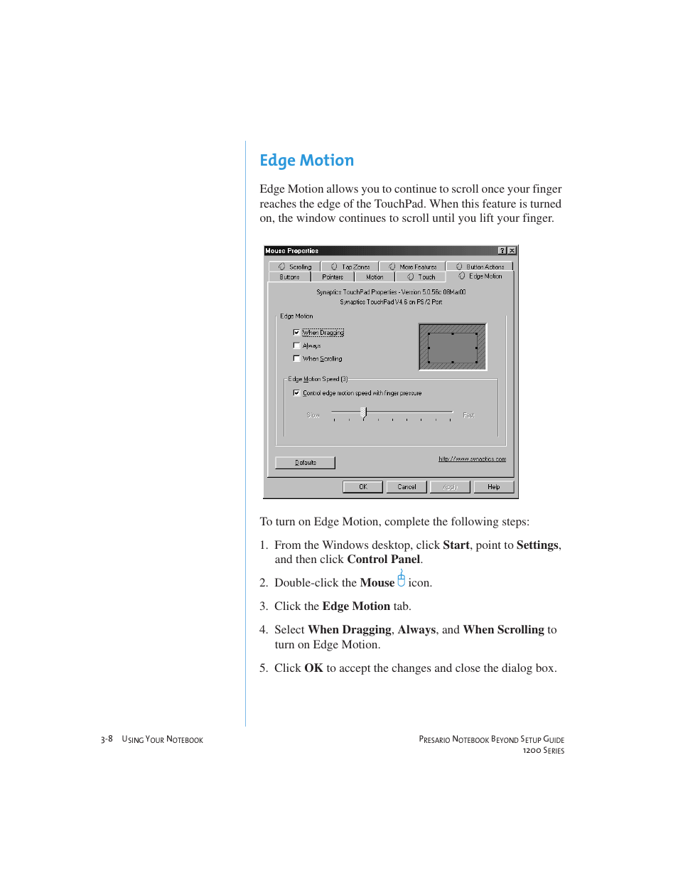 Edge motion | Compaq 1200 User Manual | Page 30 / 158