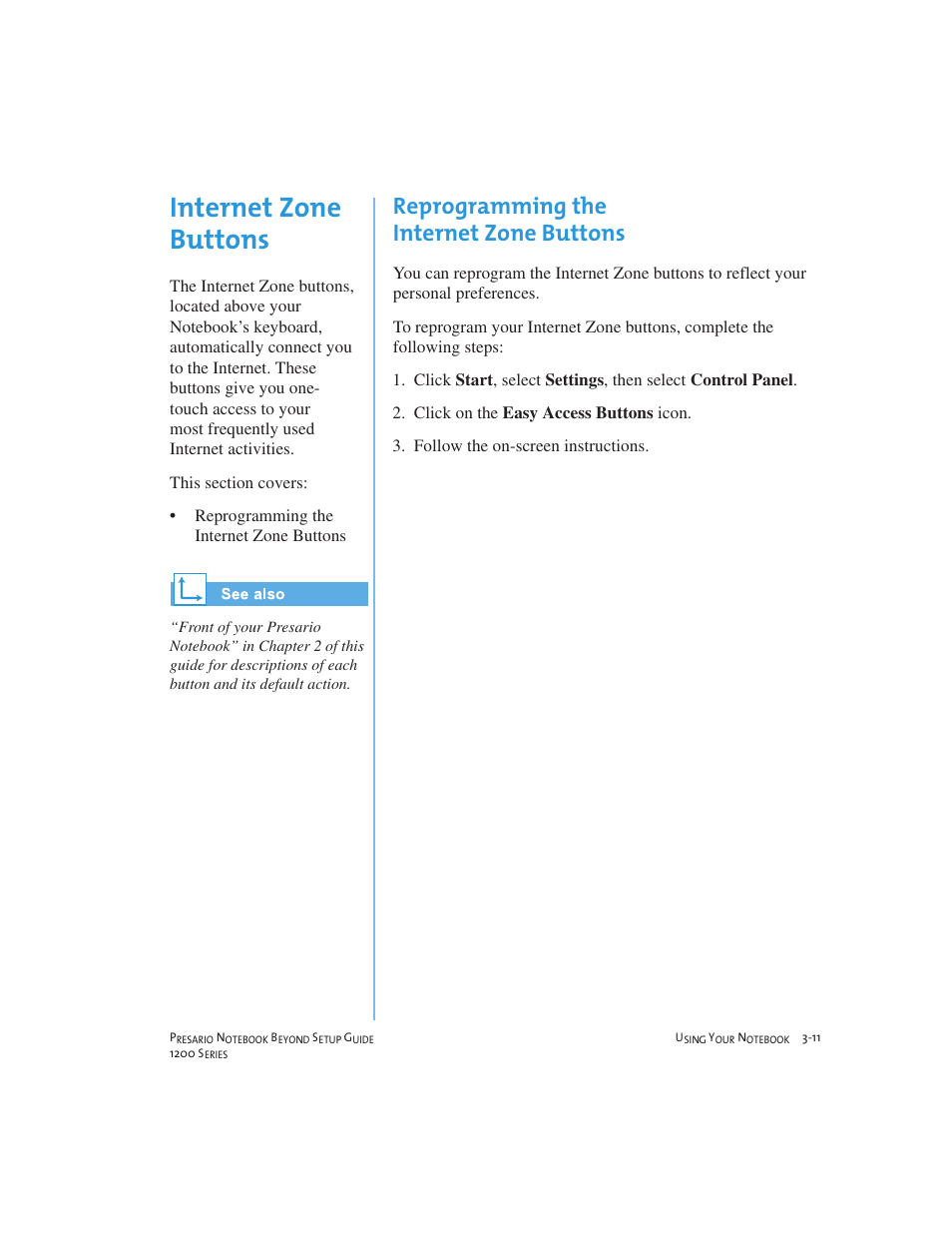 Internet zone buttons, Reprogramming the internet zone buttons | Compaq 1200 User Manual | Page 33 / 158