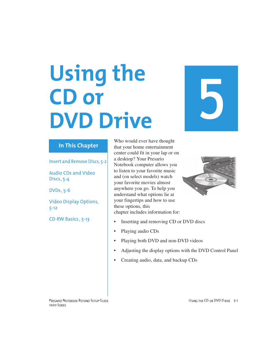 Using the cd or dvd drive | Compaq 1200 User Manual | Page 45 / 158