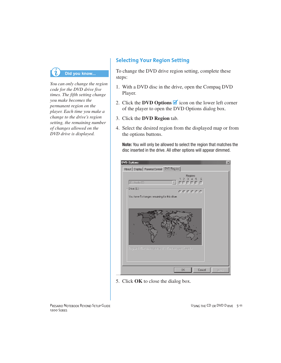 Selecting your region setting | Compaq 1200 User Manual | Page 55 / 158