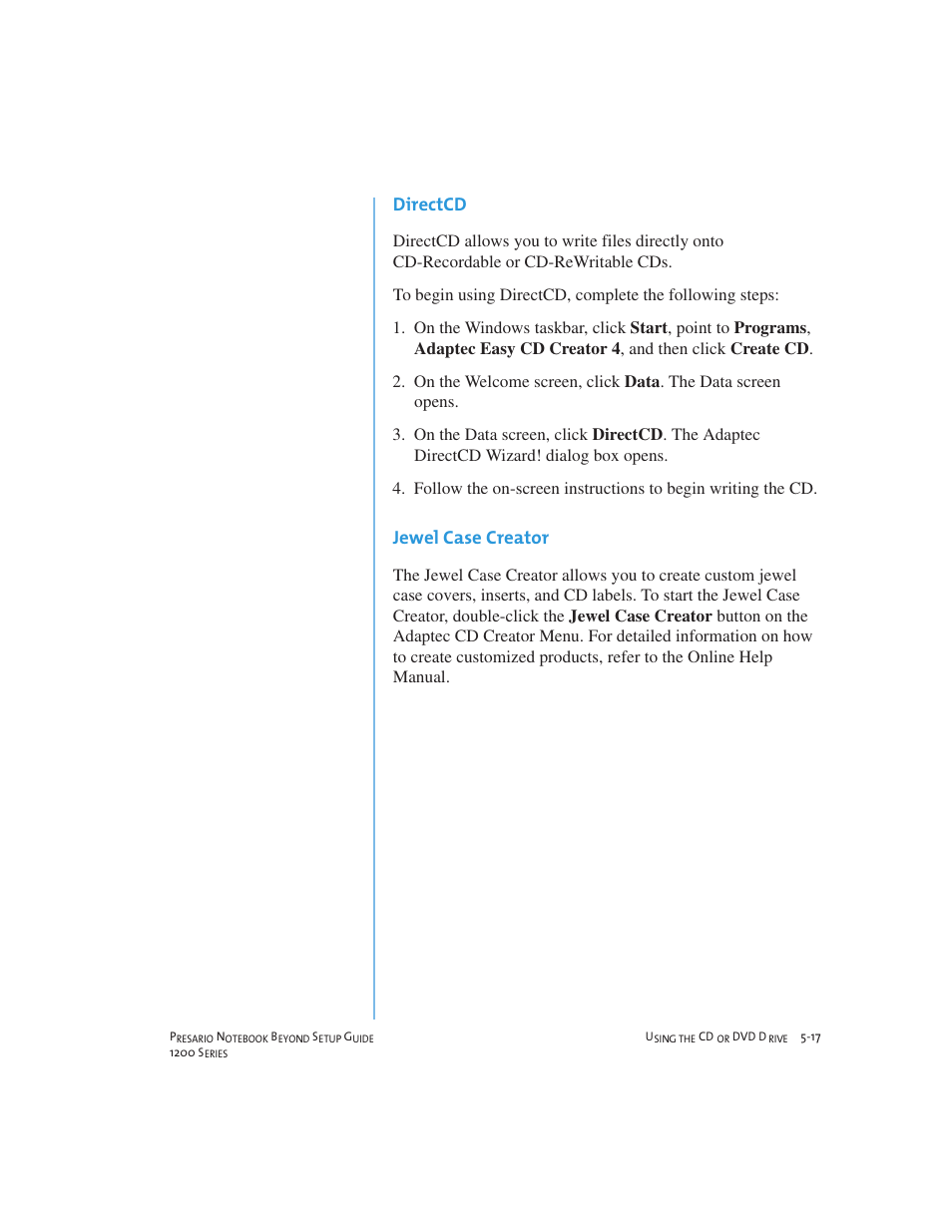 Directcd, Jewel case creator | Compaq 1200 User Manual | Page 61 / 158