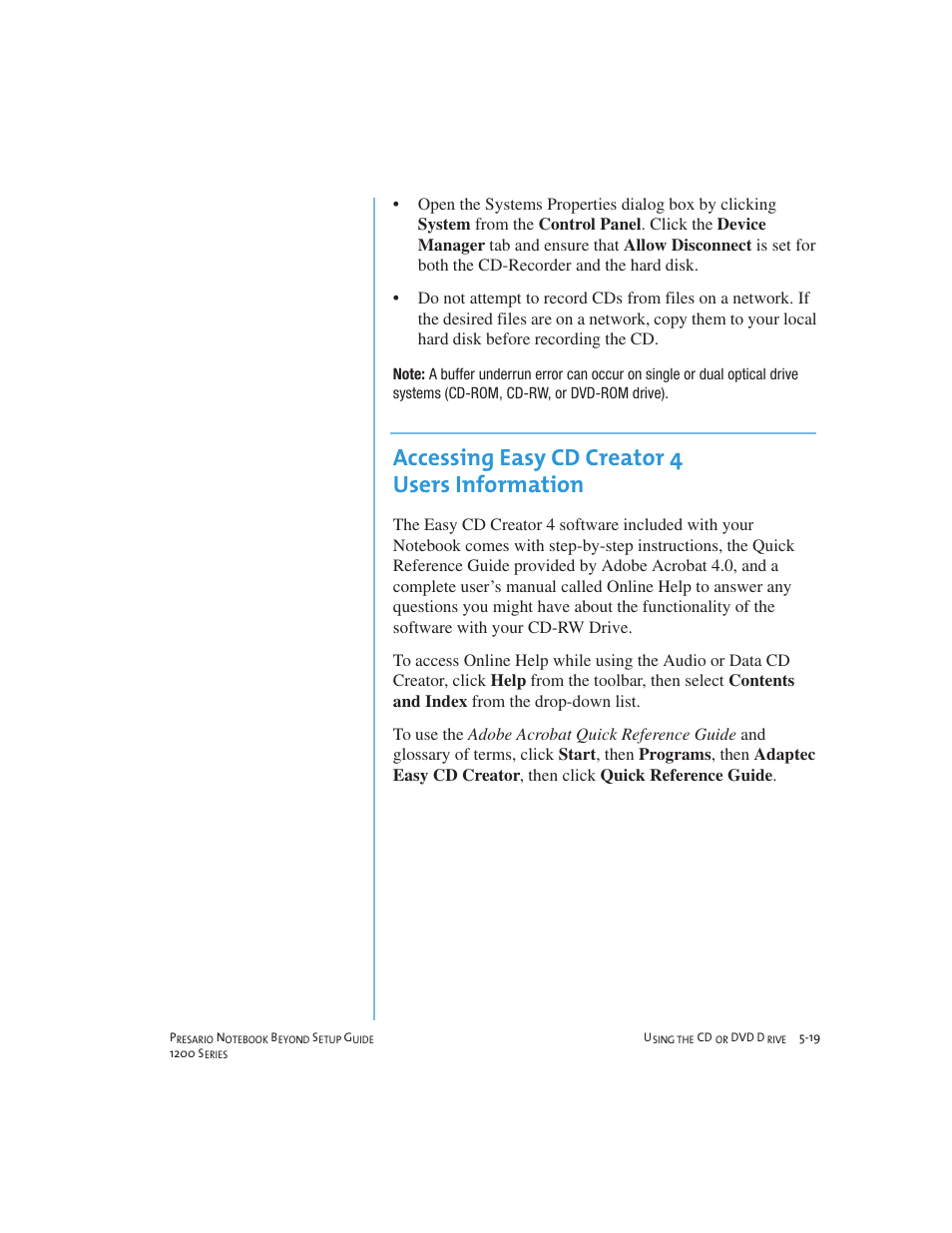 Accessing easy cd creator 4 users information | Compaq 1200 User Manual | Page 63 / 158