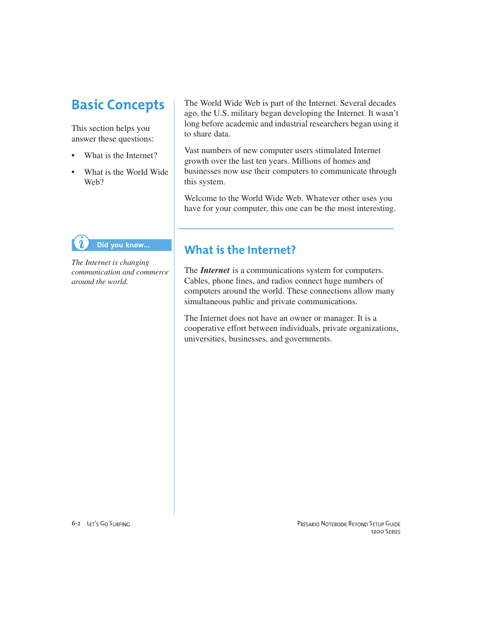 Basic concepts, What is the internet | Compaq 1200 User Manual | Page 66 / 158