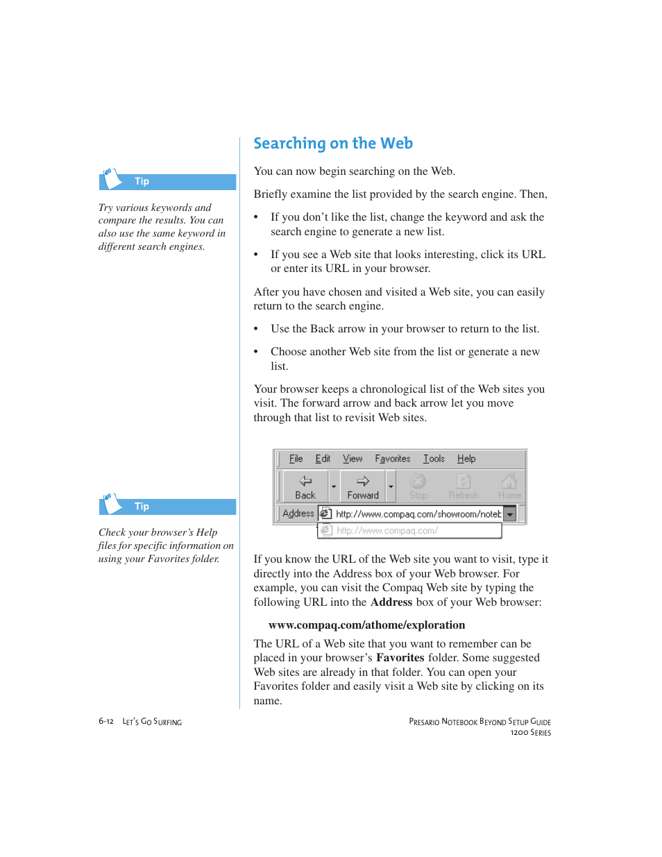 Searching on the web | Compaq 1200 User Manual | Page 76 / 158