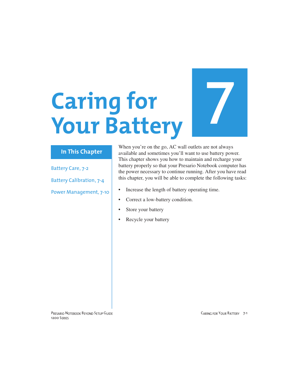 Caring for your battery | Compaq 1200 User Manual | Page 79 / 158