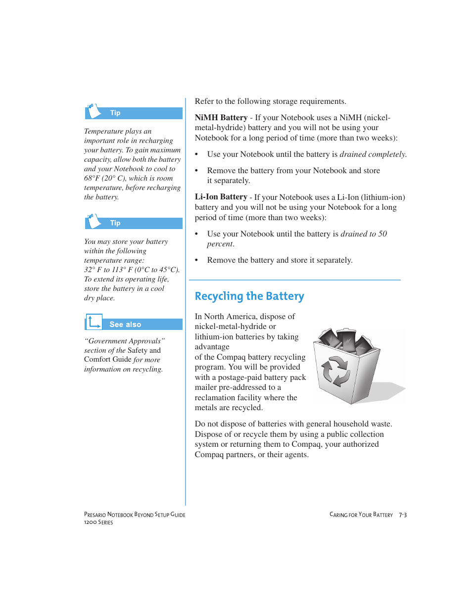 Recycling the battery | Compaq 1200 User Manual | Page 81 / 158