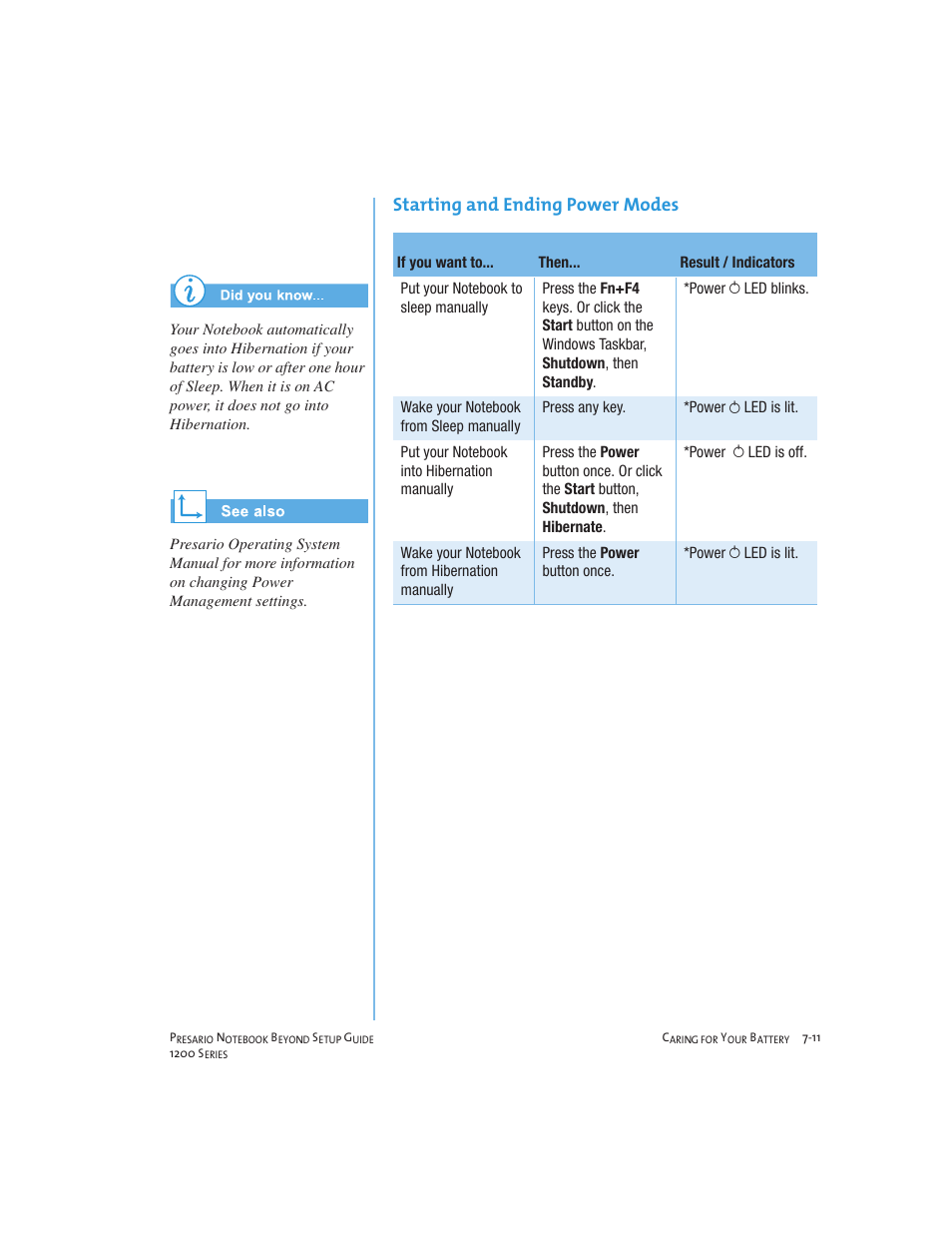 Starting and ending power modes | Compaq 1200 User Manual | Page 89 / 158