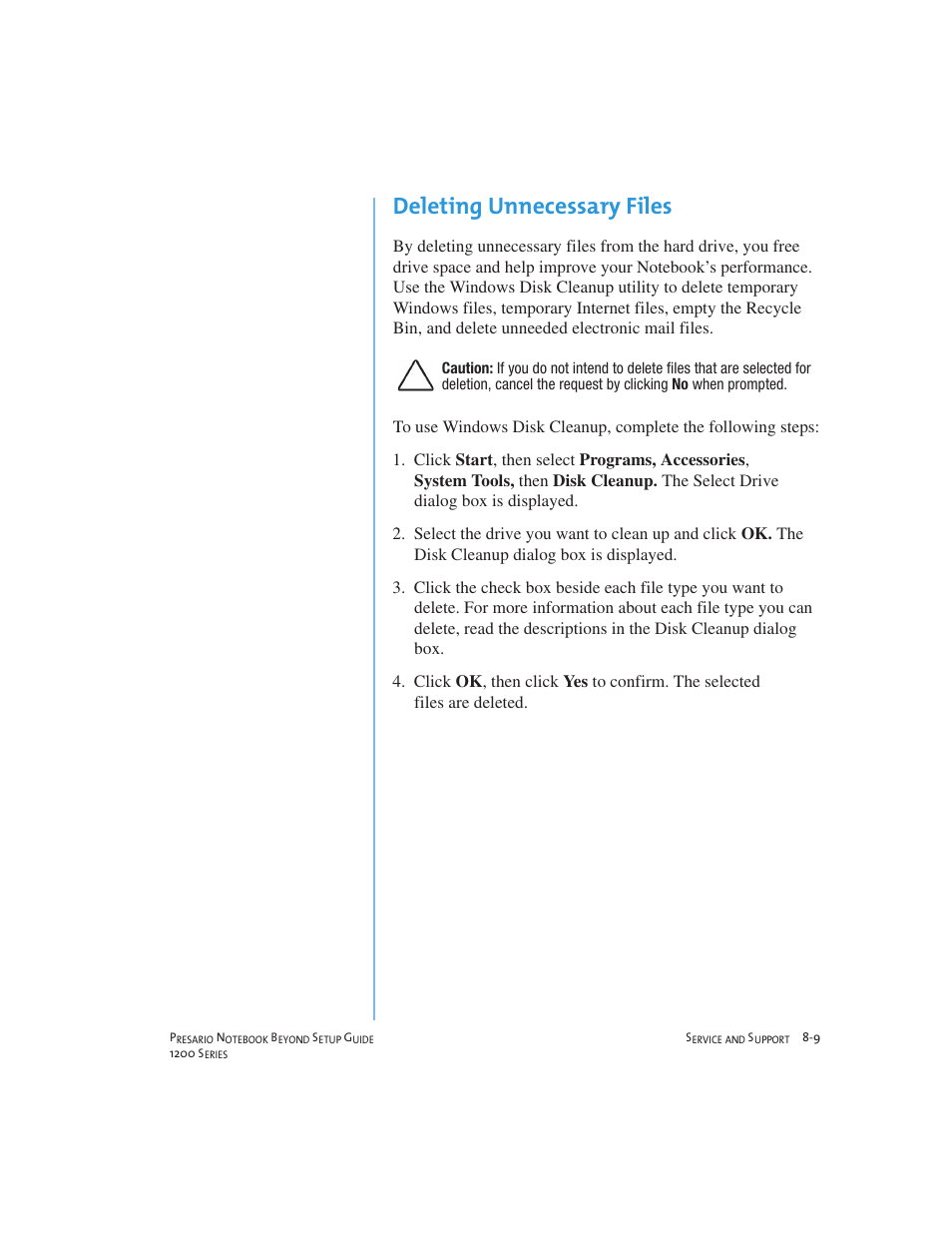 Deleting unnecessary files | Compaq 1200 User Manual | Page 99 / 158