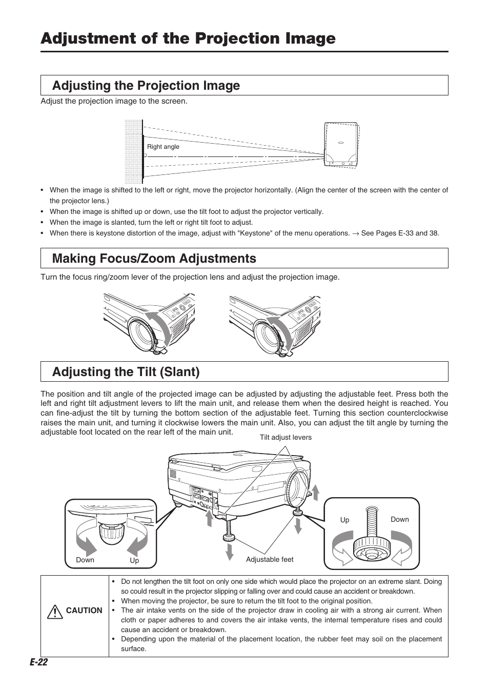 Adjustment of the projection image, Making focus/zoom adjustments | Compaq iP-60E User Manual | Page 23 / 50