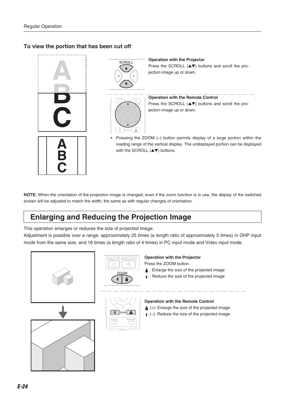 Ab c, Enlarging and reducing the projection image | Compaq iP-60E User Manual | Page 25 / 50